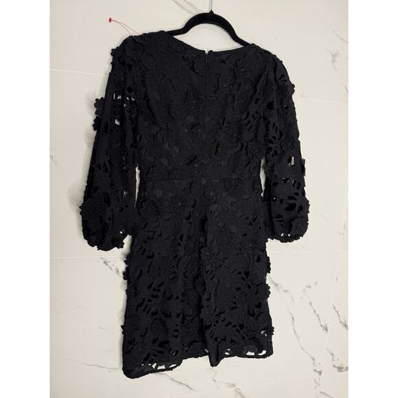 Boston proper 3D Lace Floral Puff Sleeve Dress Sz 0 Classic Party Wedding Guest - Picture 9 of 11